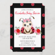 Ladybug Red Pink Flora Girl Baby Shower Invitation