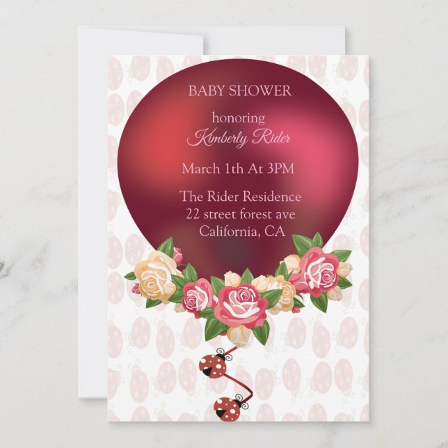 Ladybug Red Roses Baby Shower Invitation (Front)