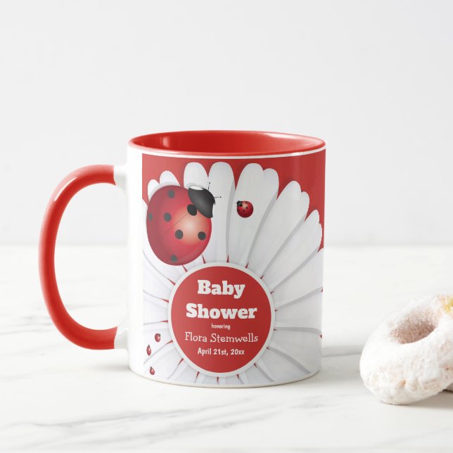 Ladybug Red White Black Baby Shower Mug (With Donut)
