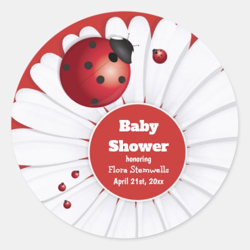 Ladybug Red White Black Baby Shower Sticker