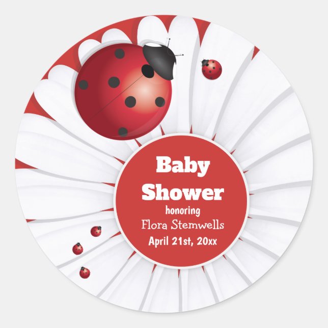 Ladybug Red White Black Baby Shower Sticker (Front)