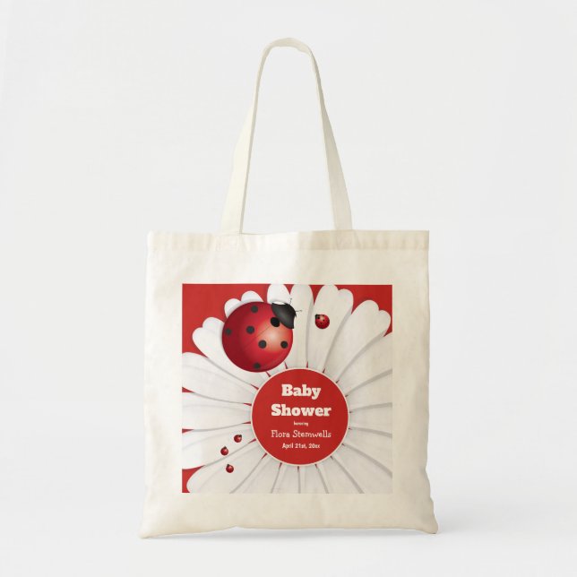 Ladybug Red White Black Baby Shower Tote Bag (Front)