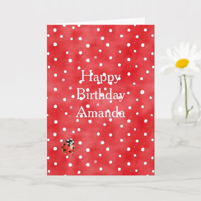 Ladybug Red White Dots Birthday Card (Small Plant)