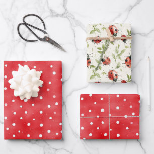 Ladybug Red White Dots Birthday Wrapping Paper Sheets