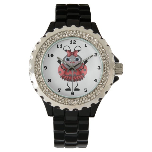 Ladybug Rhinestone womens wrist watch (Front)