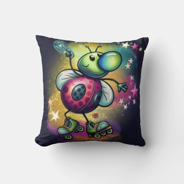Ladybug Roller Disco Throw Pillow (Front)
