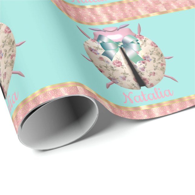 Ladybug roses and violets cute floral wrapping paper (Roll Corner)