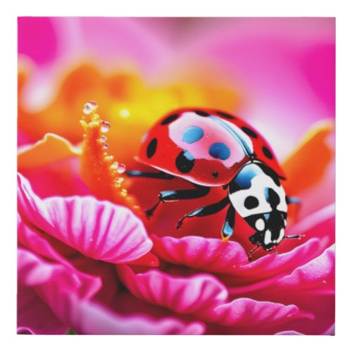 Ladybug Serenity Vibrant Pink Garden Flower Faux Canvas Print