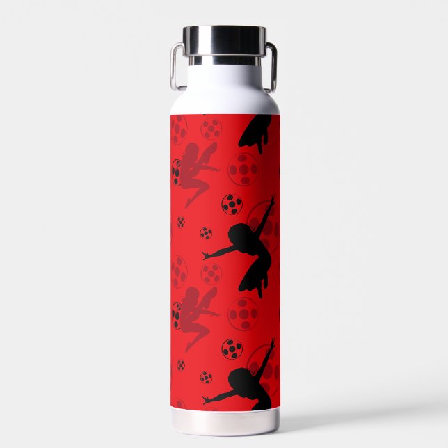 Ladybug Silhouette Red Pattern Water Bottle (Front)