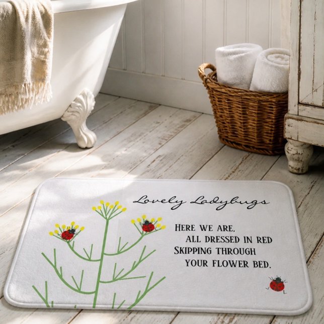 Ladybug | Skipping Ladybugs Gray & White Bath Mat (Creator Uploaded)