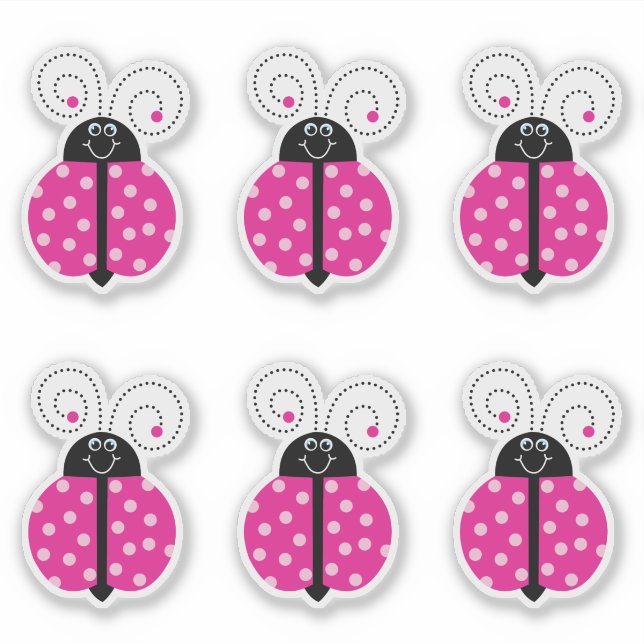 Ladybug Smiling Pink Cartoon Sticker (Front)