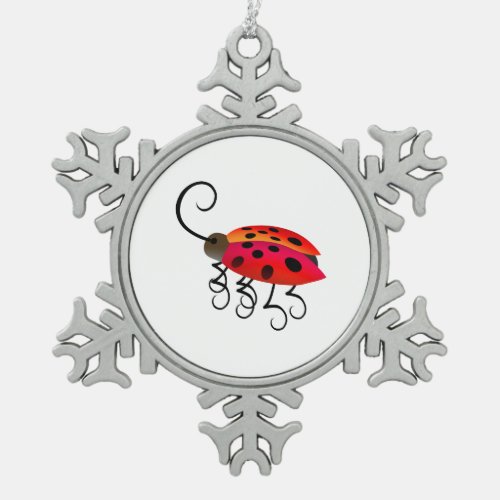 Ladybug Snowflake Pewter Christmas Ornament