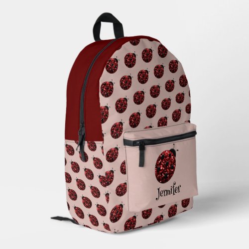 Ladybug sparkles red pattern rose pink custom name printed backpack