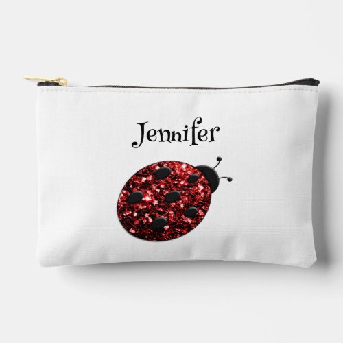 Ladybug sparkles red pattern white custom name accessory pouch