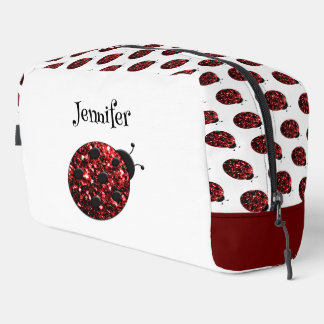 Ladybug sparkles red pattern white custom name dopp kit