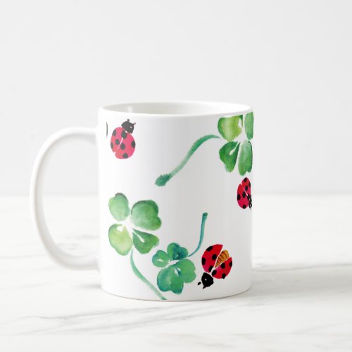 Ladybug Spring Flowers Watercolor Coffee Mug