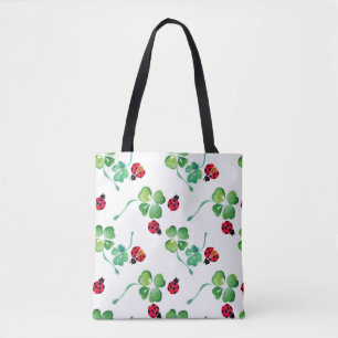 Ladybug Spring Flowers Watercolor Tote Bag