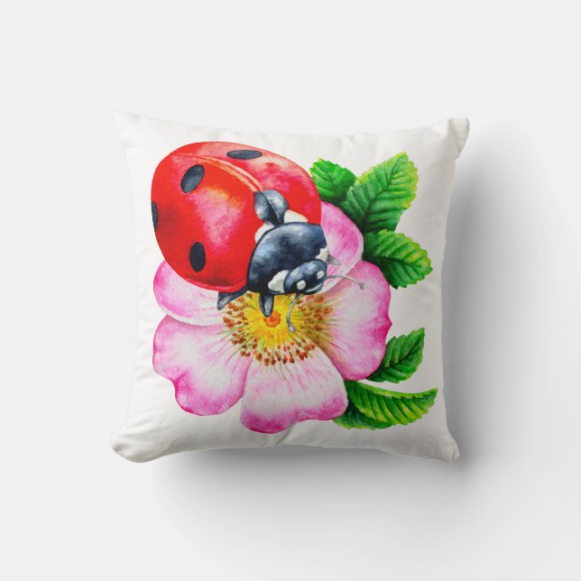 Ladybug Spring Summer Farmhouse Decor  Throw Pillow (Front)