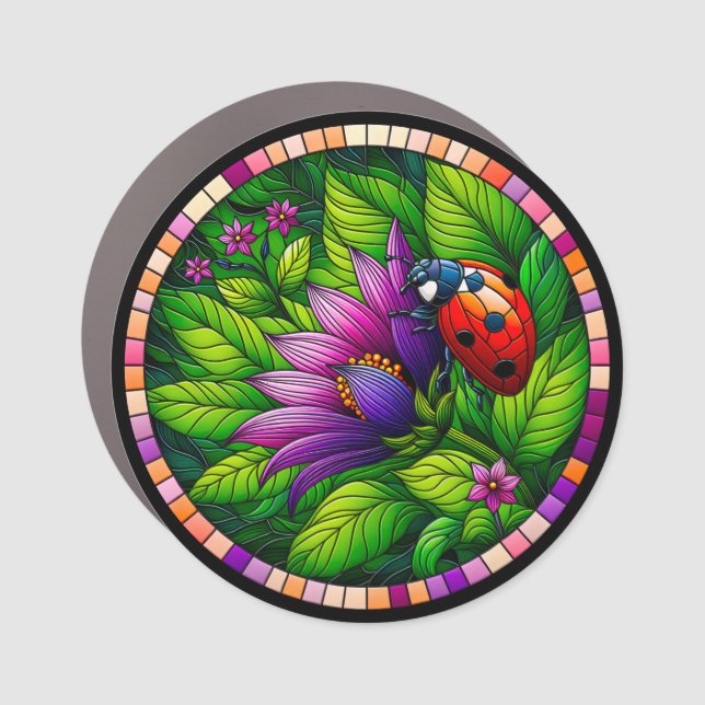 Ladybug Stained Glass Car Magnet (Front)