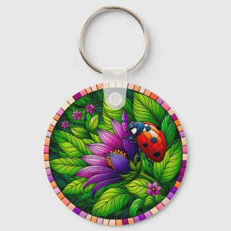 Ladybug Stained Glass Monogram and Name Keychain