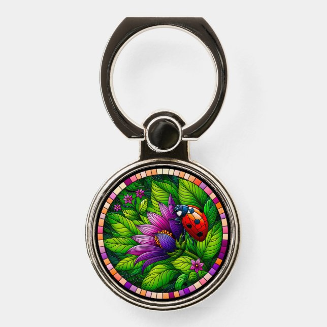 Ladybug Stained Glass Phone Ring Stand (Front)