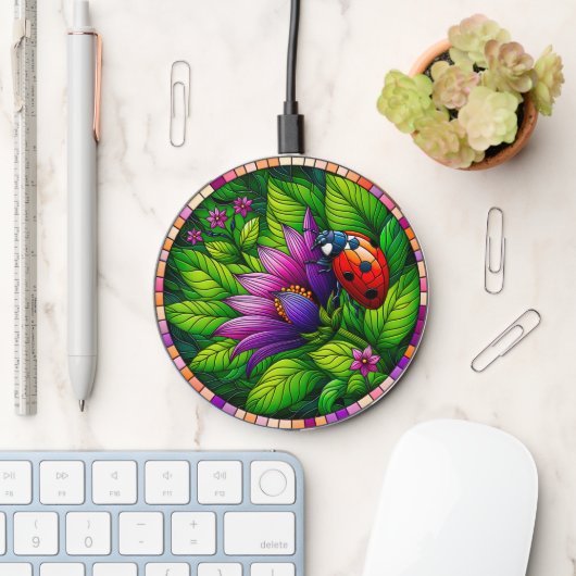 Ladybug Stained Glass Wireless Charger (Desk)