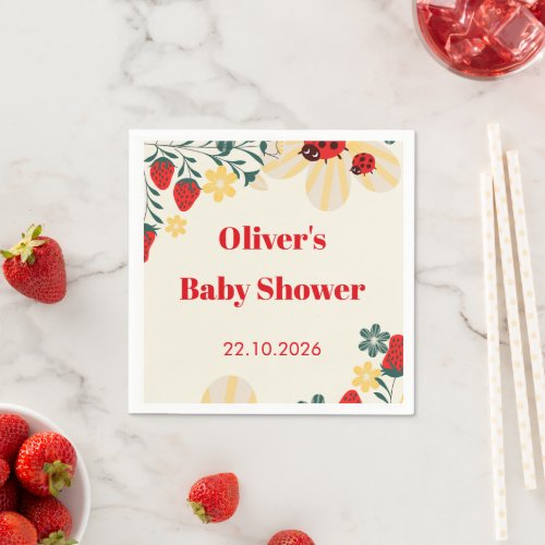 Ladybug & Strawberry Baby Shower Napkins