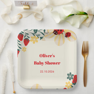Ladybug & Strawberry Baby Shower Paper Plates
