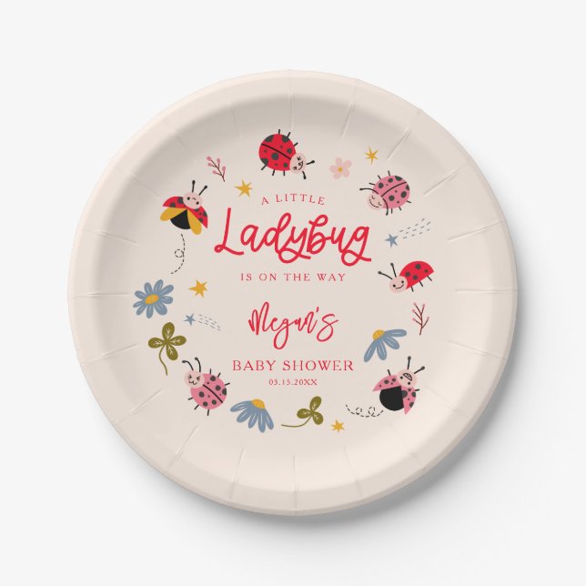 Ladybug Summer Baby Shower Paper Plates (Front)