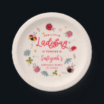 Ladybug Summer Birthday Party Paper Plates<br><div class="desc">Cute ladybug theme birthday party plate featuring illustration of cute red and pink bugs with wildflowers. The text says "our little ladybug is turning X."</div>