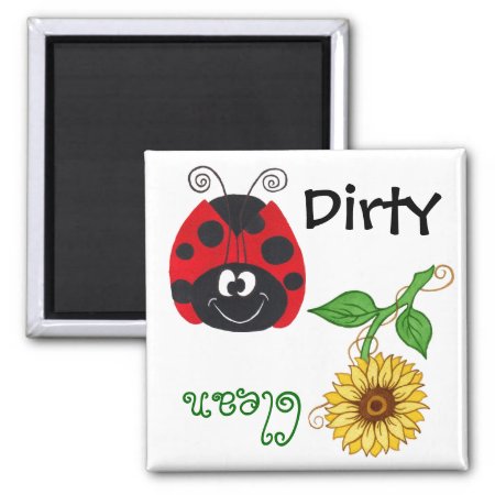 Ladybug & Sunflower (clean/dirty)  Dishwash Magnet