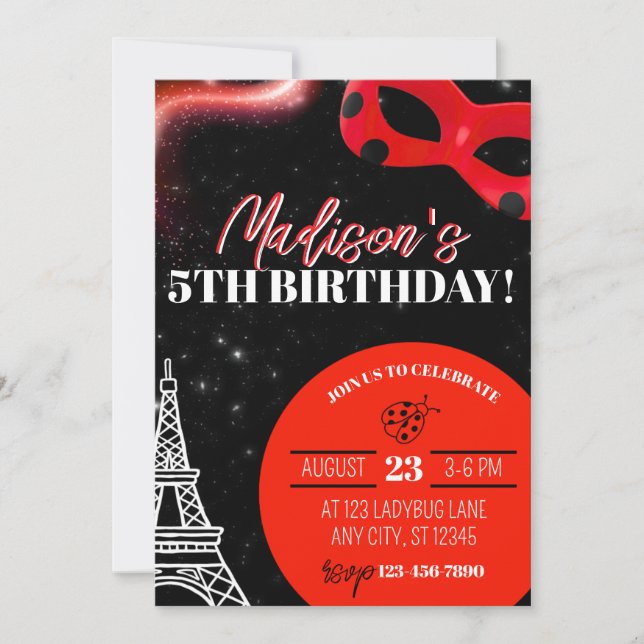 Ladybug Superhero Birthday Invitation (Front)