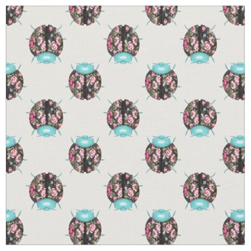 Ladybug Teal Floral Chintz Pattern Fabric