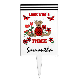 Ladybug Teddy Bear 3rd Birthday Cake Topper