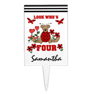 Ladybug Teddy Bear 4th Birthday Cake Topper