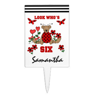 Ladybug Teddy Bear 6th Birthday Cake Topper