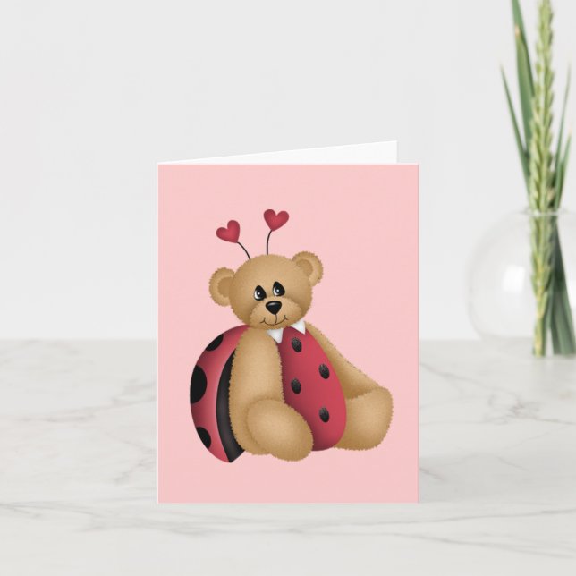 Ladybug Teddy Bear Holiday Card (Front)