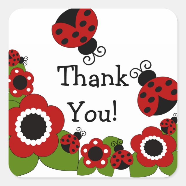 Ladybug Thank You Birthday Square Sticker! Sticker (Front)