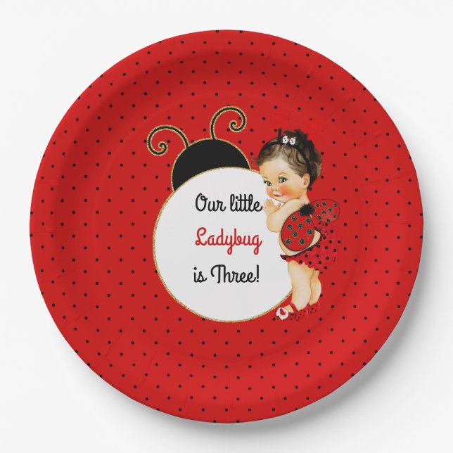 Ladybug Theme Baby Girl Red & Black Paper Plates (Front)