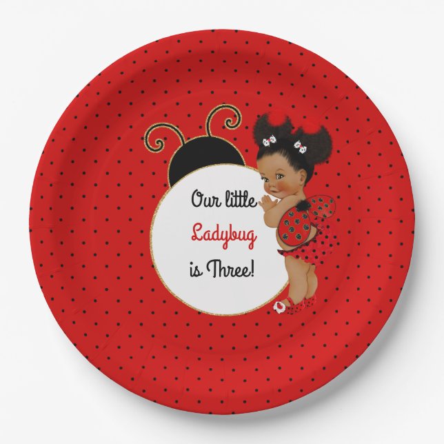 Ladybug Theme Baby Girl Red & Black Paper Plates (Front)