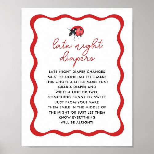 Ladybug Theme Late Night Diaper Game Sign