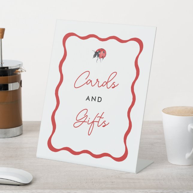 Ladybug Theme Party Cards and Gifts  Pedestal Sign (In SItu)
