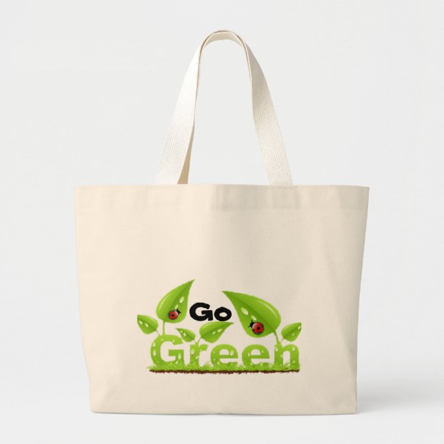 Ladybug Think  Green Large Tote Bag (Front)
