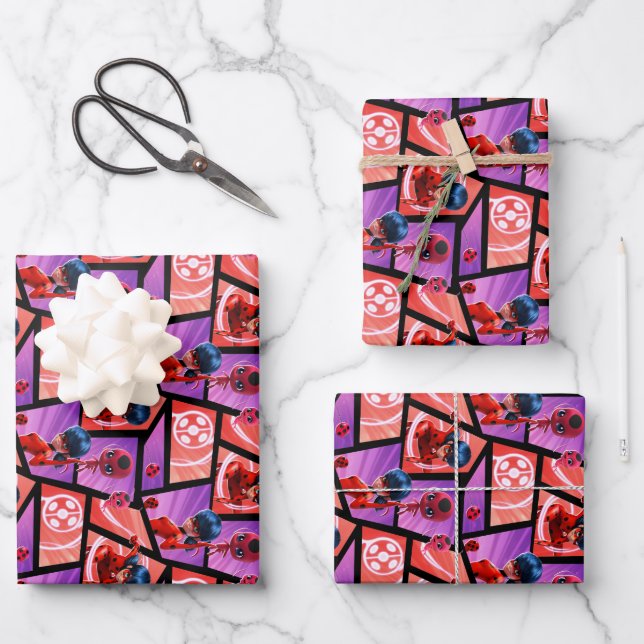 Ladybug & Tikki Pattern Wrapping Paper Sheets (Front)