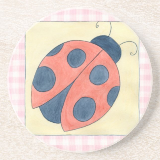 Ladybug Trio Landing on Flowers Drink Coaster (Front)