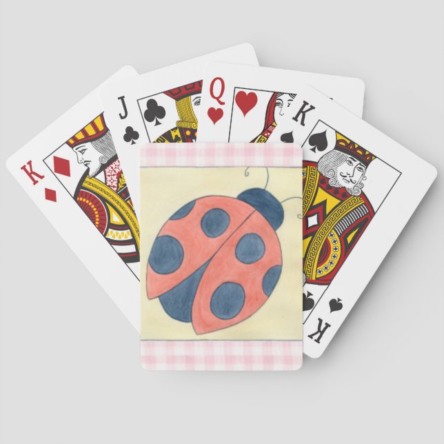 Ladybug Trio Landing on Flowers Poker Cards (Back)