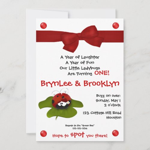 Ladybug Twins 5 Party Invitation