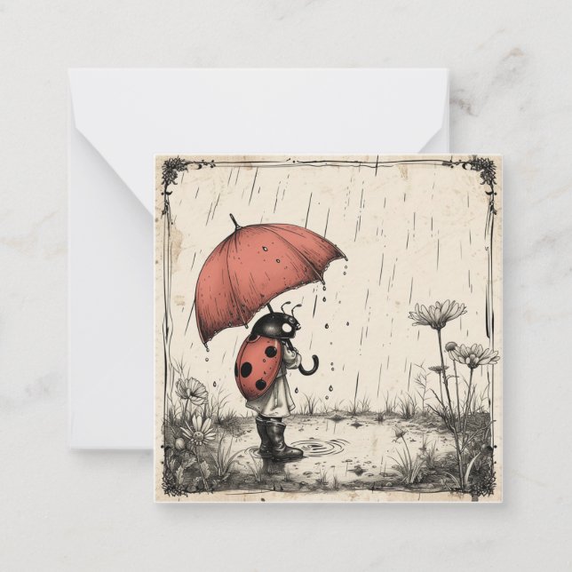 Ladybug Umbrellas & Sweet Sentiments: Rainy Day  Note Card (Front)