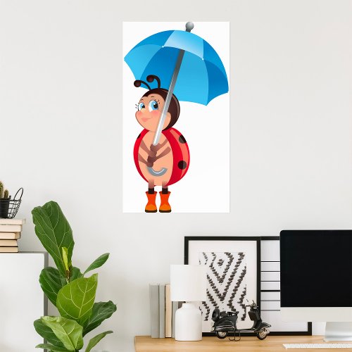 Ladybug Under An Umbrella Poster