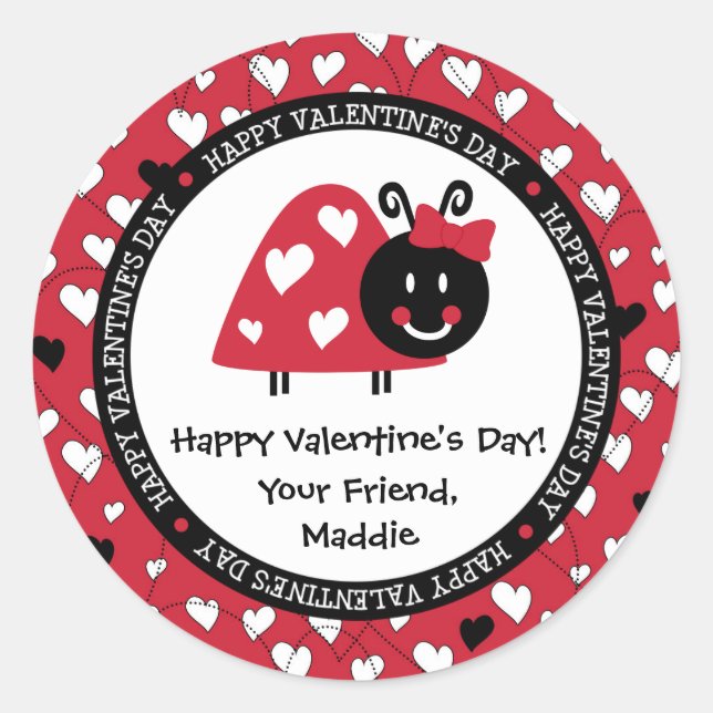 Ladybug Valentine Day Hearts Party Favor Classic Round Sticker (Front)